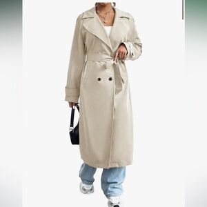 Elegant Tan Leather Women's Trench Coat